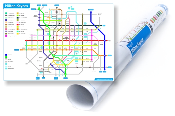 New Map of Milton Keynes Posters and Postcards in the style of the London Underground map
